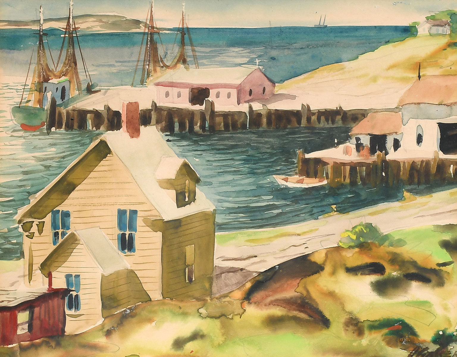 Appraisal: GASSER Henry American - New England Dockside Scene Watercolor sight