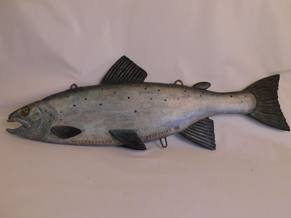 Appraisal: NORTHWEST FISHERIES FISH TRADE SIGN Old painted and carved wood