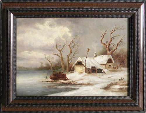 Appraisal: Oil on canvas winter landscape th c x