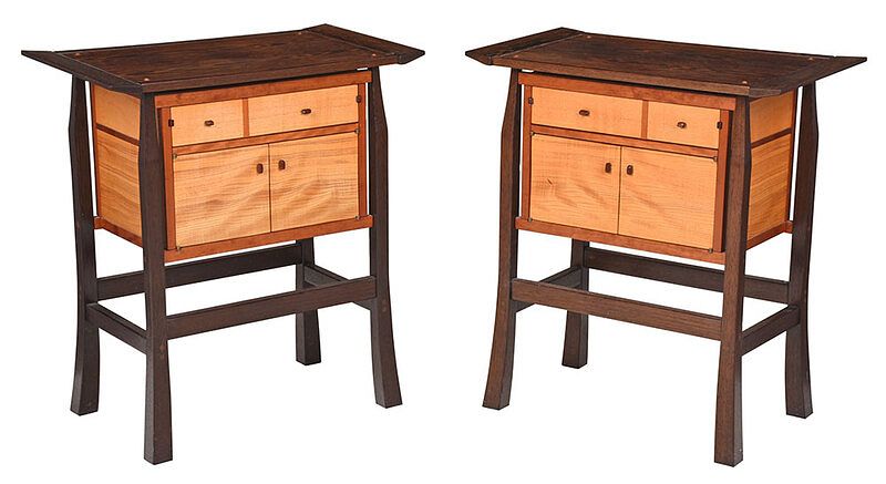 Appraisal: Pair Contemporary Craft Bedside Cabinets each with inscribed signature Tomo