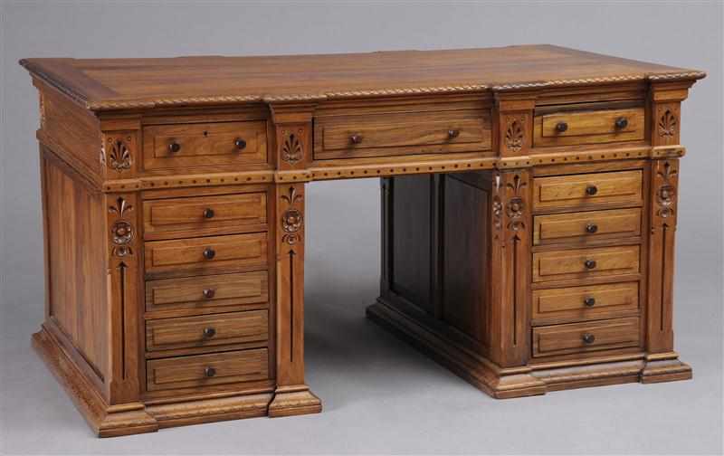 Appraisal: CHINESE EXPORT TEAK PARTNER'S DESK IN THE RENAISSANCE REVIVAL STYLE