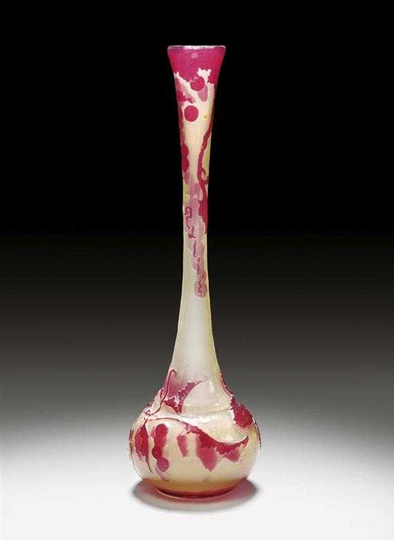 Appraisal: GALL MILE BUD VASE circa Acid-etched fire-polished yellow glass with