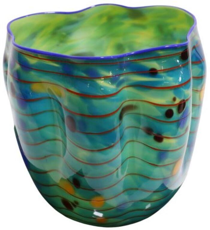 Appraisal: Contemporary blown glass basket signed underfoot Chihuly Dale Patrick Chihuly