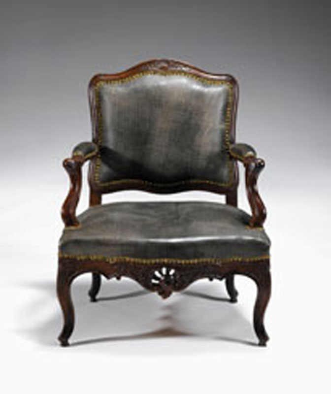 Appraisal: Provincial Louis XV walnut fauteuil a la reine circa probably