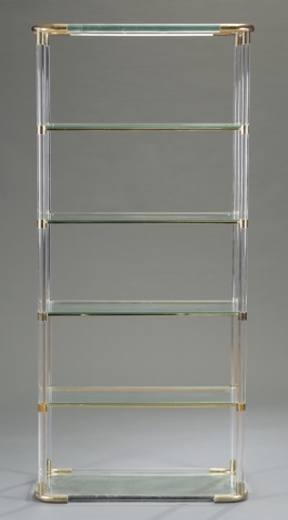 Appraisal: Lucite and Brass Etagere Lucite columns with brass supports and