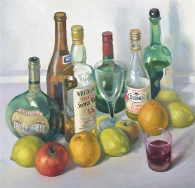 Appraisal: Ken Leech th Century Still life - bottles glasses and