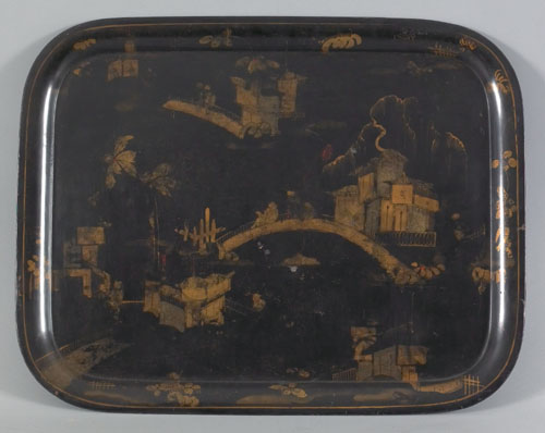 Appraisal: English tole tray th c with chinoiserie decoration l w