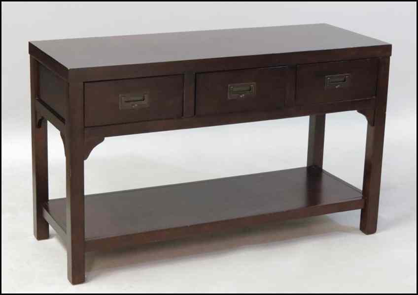 Appraisal: MAHOGANY VENEER THREE DRAWER CONSOLE TABLE H '' W ''