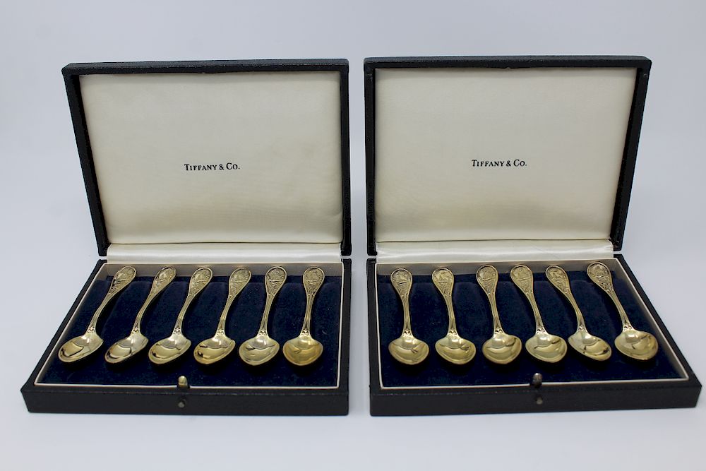 Appraisal: Tiffany Co Audubon Sterling Gold Teaspoons Tiffany Co Audubon Sterling