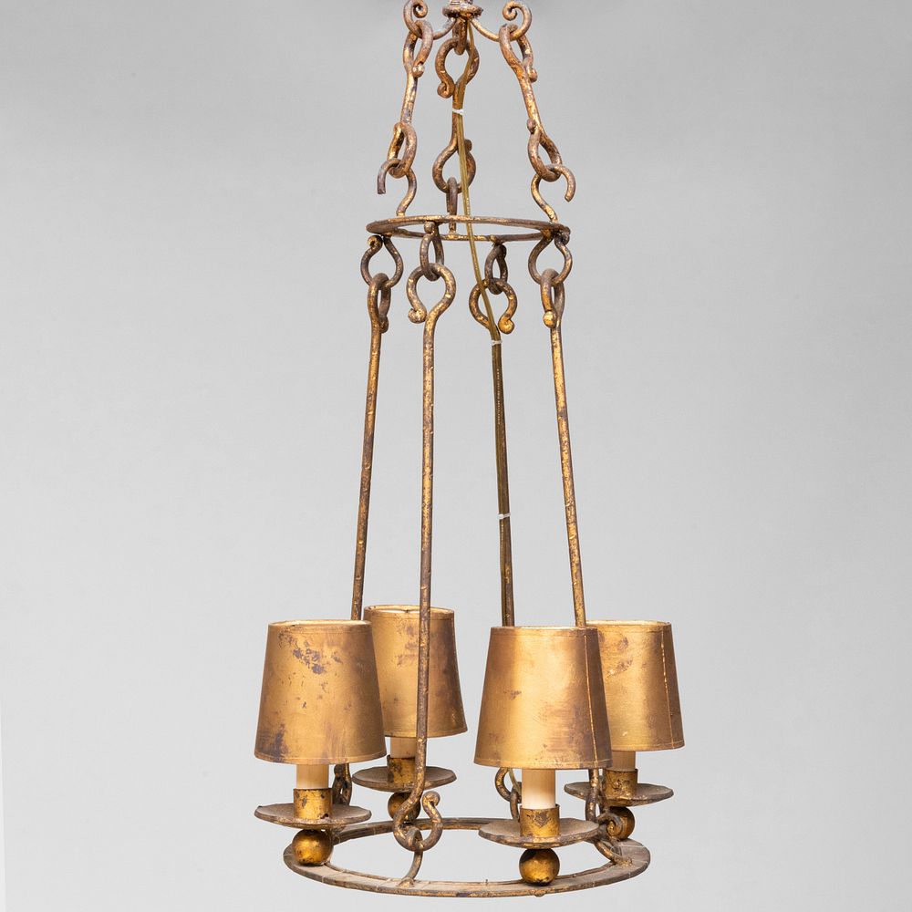 Appraisal: Pair of French Gilt-Metal Four Light Chandeliers x in diam