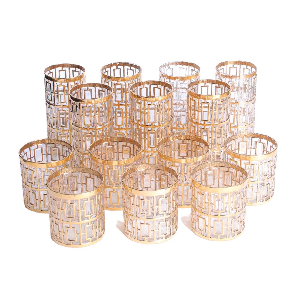 Appraisal: IMPERIAL GLASS COMPANY MCM SHOJI GOLD BARWARE SET OF TUMBLERS