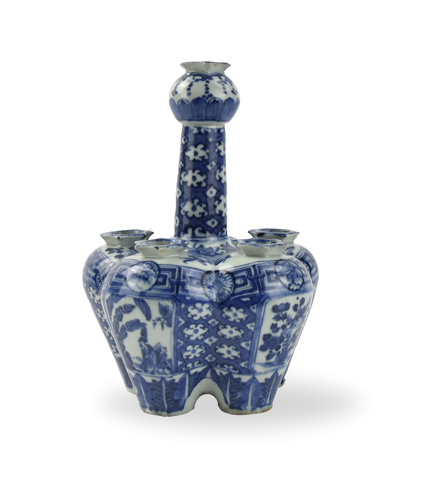 Appraisal: Chinese th C blue white Chinese porcelain candle holder with