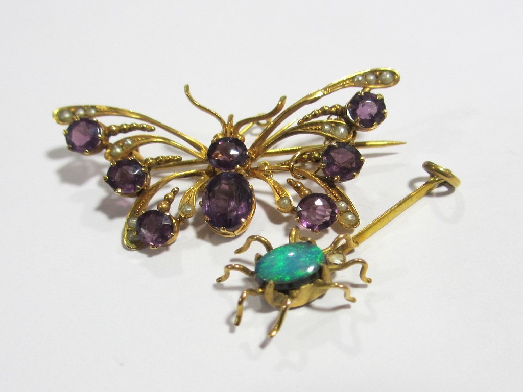 Appraisal: Two Edwardian gold pieces to include amethyst and seed pearl