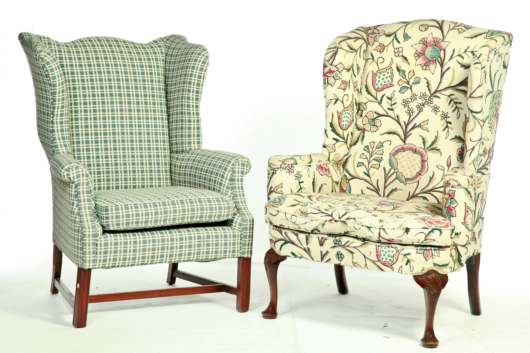 Appraisal: TWO EASY CHAIRS Twentieth century mahogany Chippendale-style with molded legs