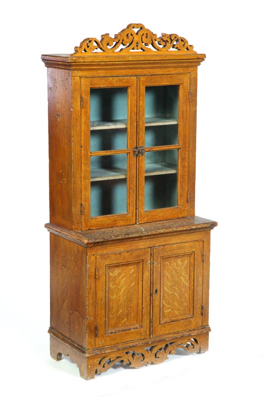 Appraisal: CHILD'S DECORATED STEPBACK CUPBOARD Probably Midwestern rd quarter- th century