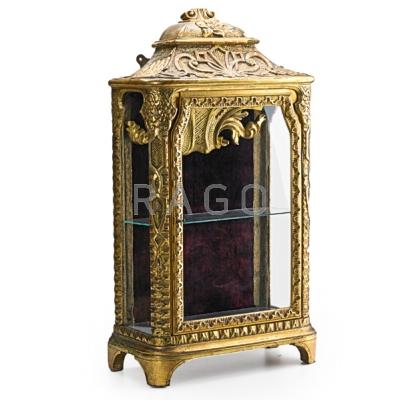 Appraisal: CONTINENTAL GILDED MINIATURE CURIO CABINET Gesso and wood with glass