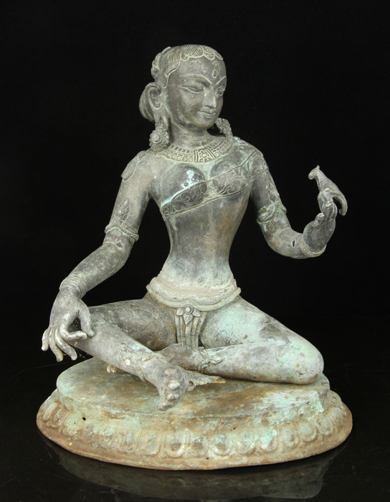 Appraisal: - Seated Bronze Goddess Seated figure of a goddess bronze