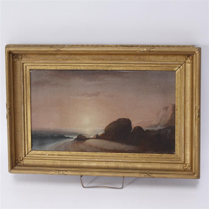 Appraisal: Seascape view from the shore at sunset oil on canvas