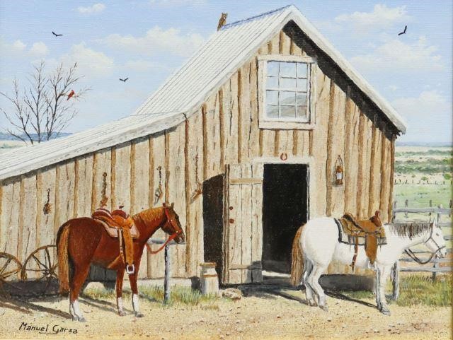 Appraisal: Framed oil on canvas painting Tack House signed lower left