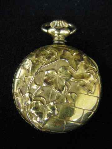 Appraisal: Victorian Gold-Filled Pendant Watch ivy decor on brick working