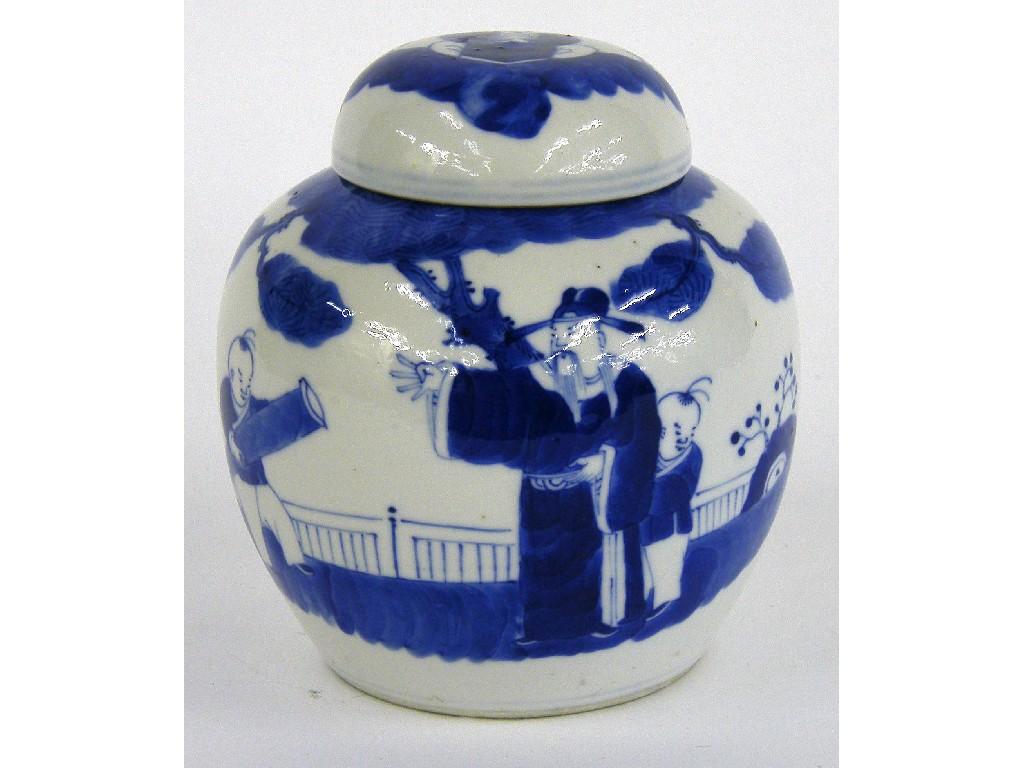 Appraisal: Chinese blue and white ginger jar and cover decorated with