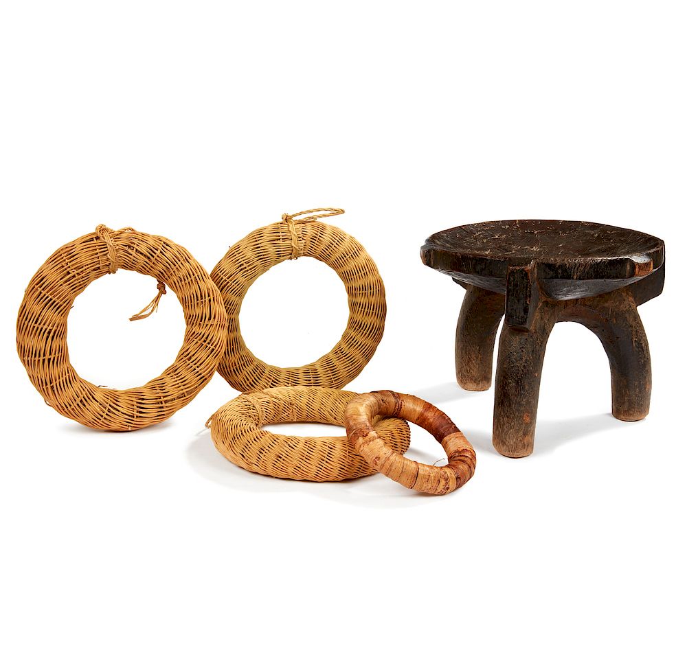 Appraisal: Hehe Tanzania Stool with four Woven Basketry Rings A Hehe