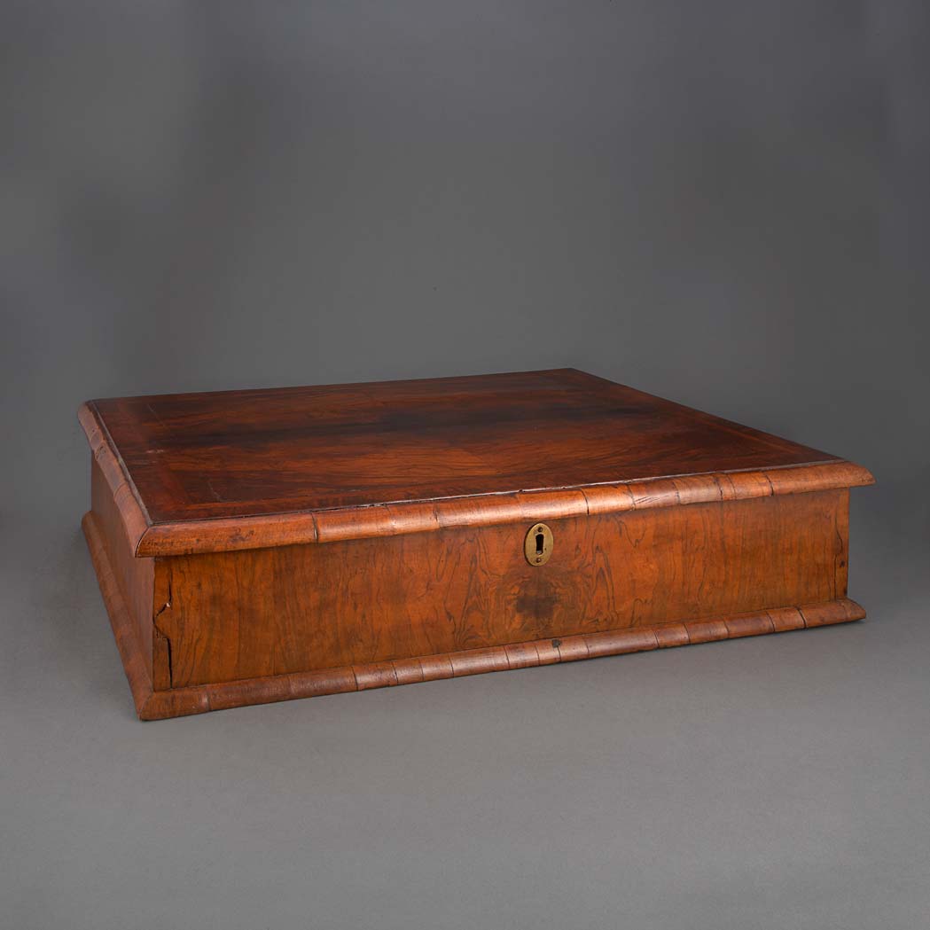 Appraisal: George I Feather Banded Walnut Dressing Box Circa The rectangular