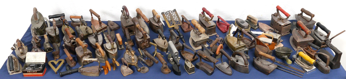 Appraisal: LIFETIME COLLECTION OF PRESSING IRONS Approx pieces to include goffering