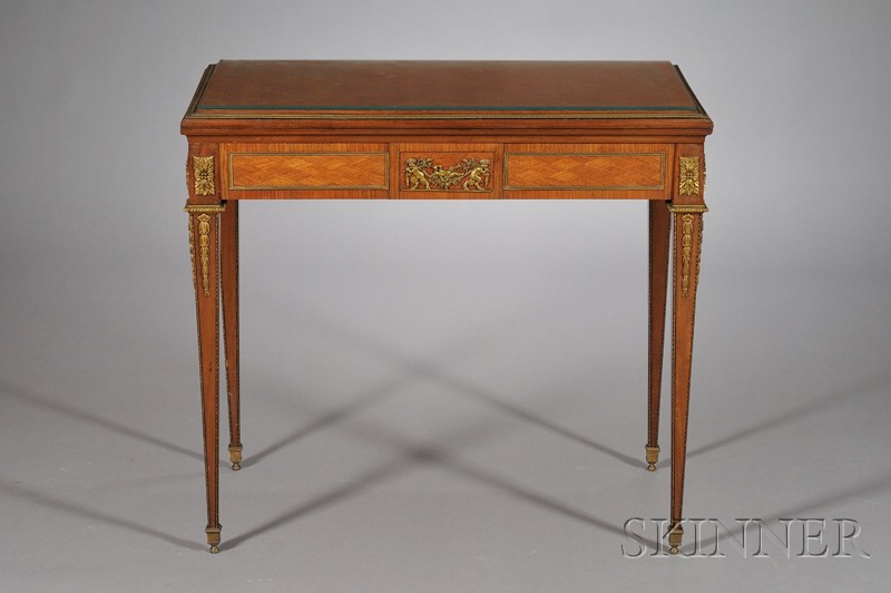 Appraisal: Louis XVI Style Ormolu-mounted and Parquetry-inlaid Tulipwood Game Table late