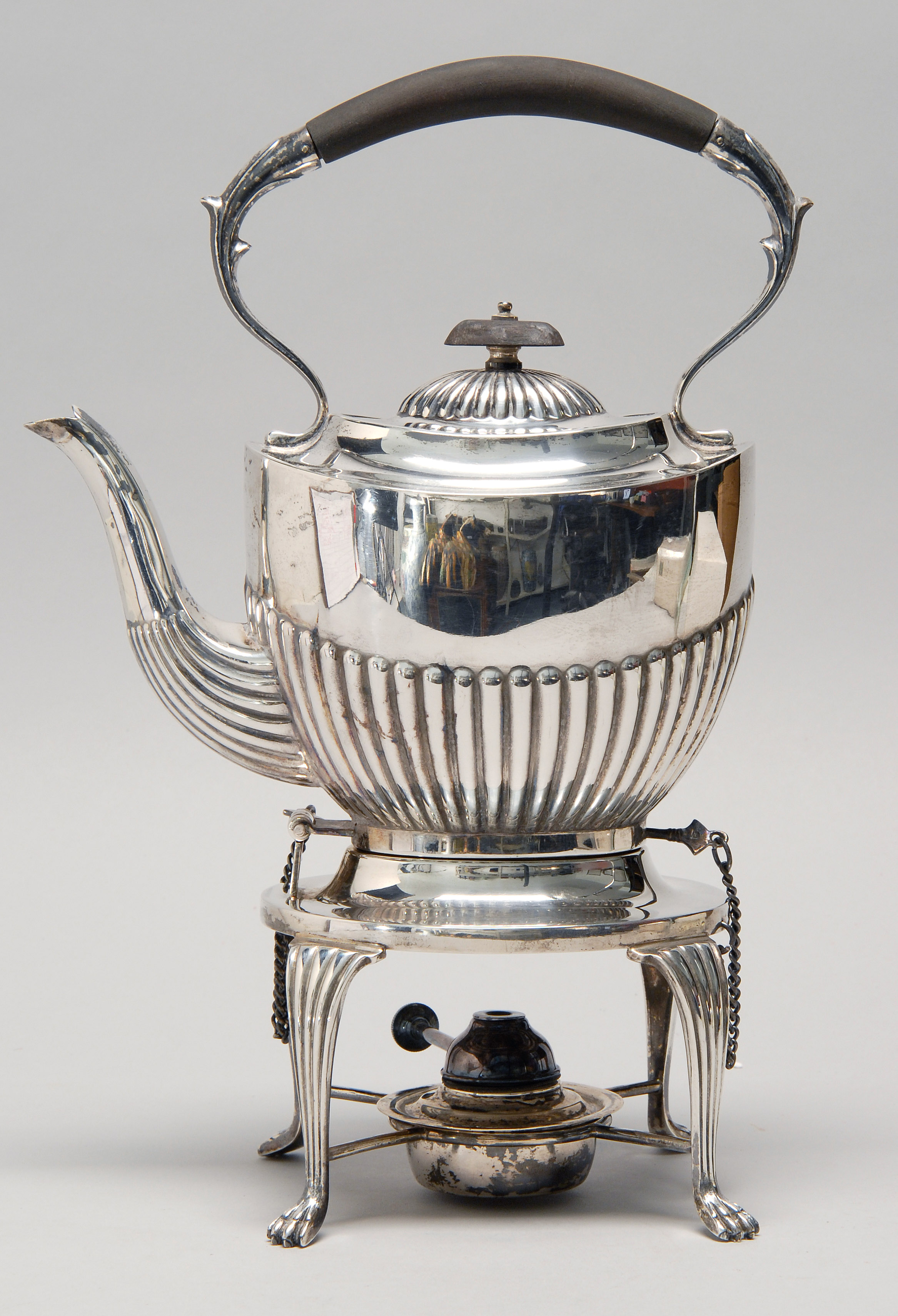 Appraisal: ENGLISH STERLING SILVER HOT WATER KETTLE ON STAND In Adams