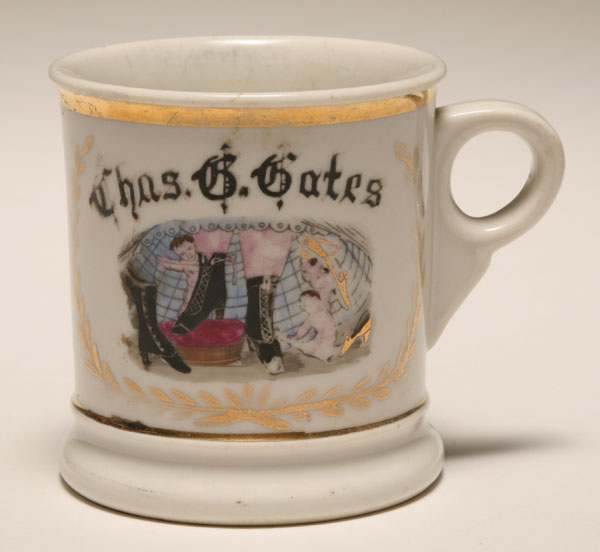 Appraisal: Occupational shaving mug ladies high button shoes with cupids Gilt