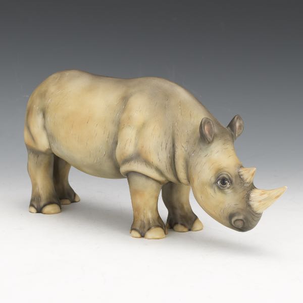 Appraisal: HEREND HUNGARY PORCELAIN RHINO x x Porcelain rhinoceros polychromed in