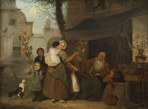 Appraisal: Property of various owners A Market Scene oil on canvas