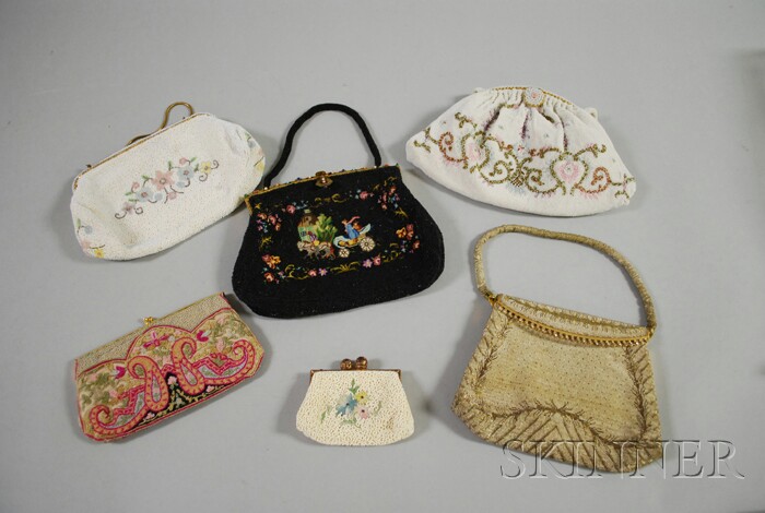 Appraisal: Six Vintage French Hand-beaded Purses including Walborg Longchamps and E