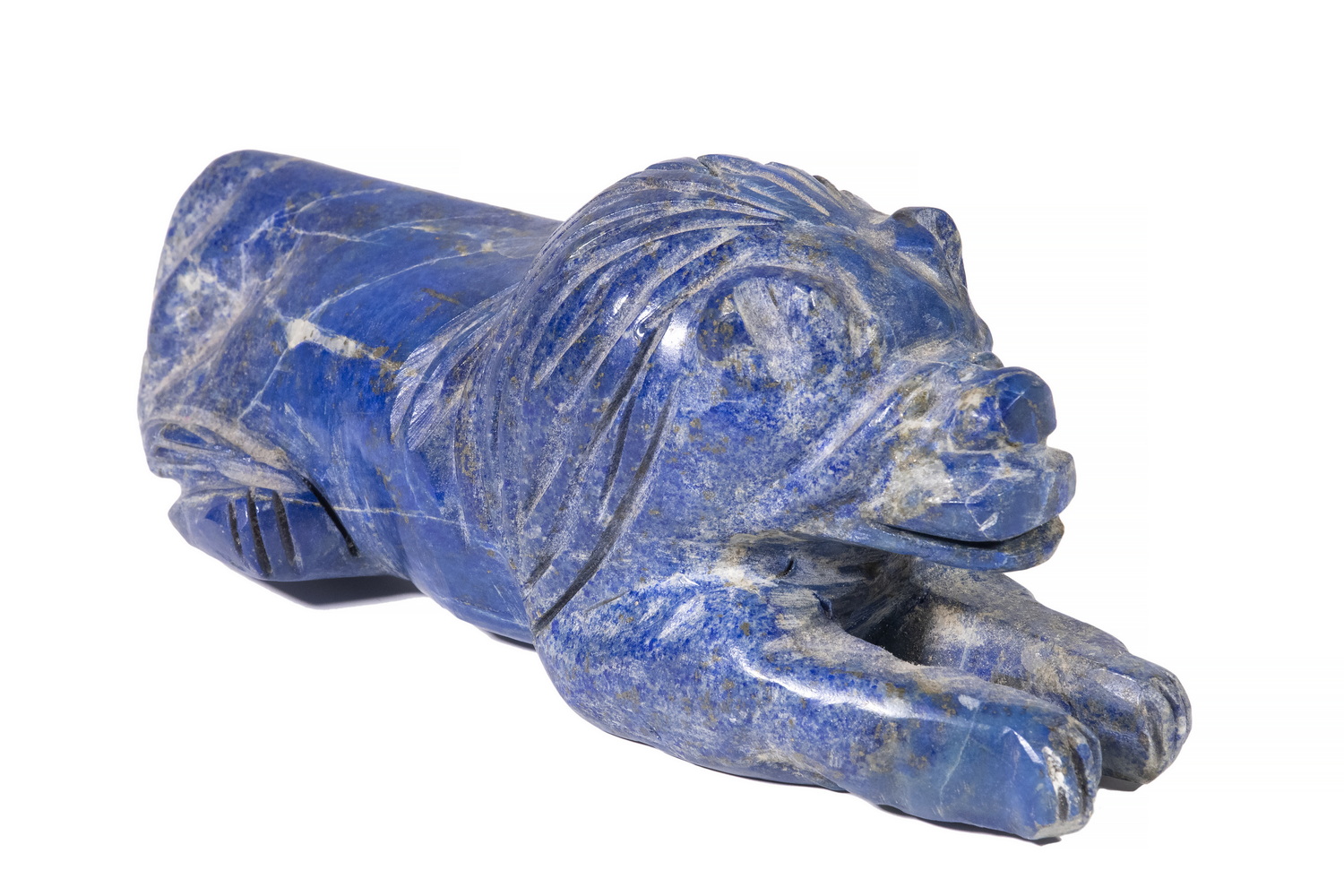 Appraisal: BLUE LAPIS FOLK ART STONE CARVING Figure of a Recumbent