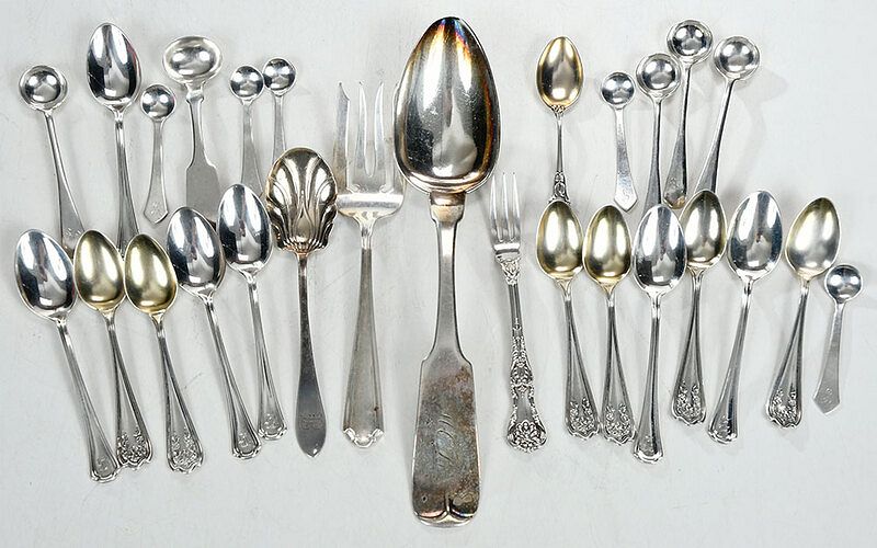 Appraisal: Group of Silver Flatware including Mitchell Tyler coin silver serving