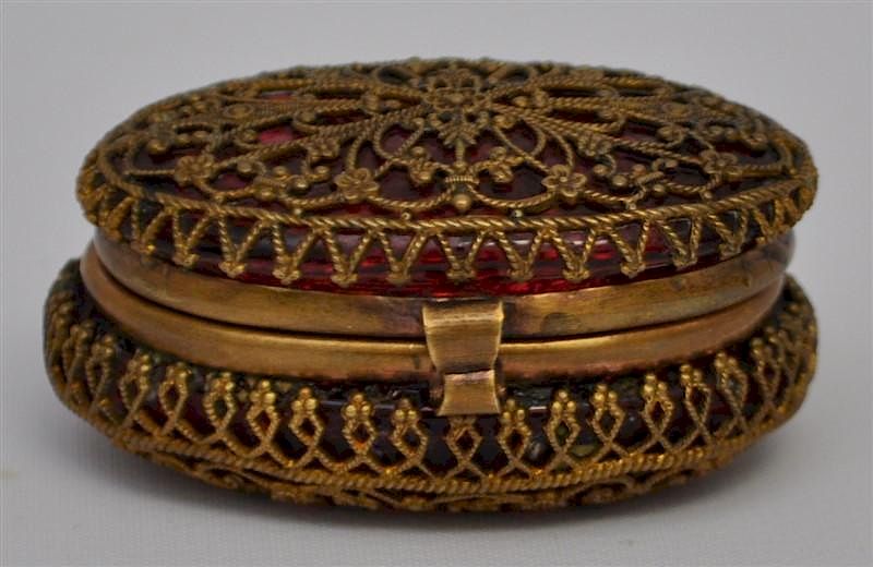 Appraisal: th c BOHEMIAN CRANBERRY ORMOLU PATCH SNUFF BOX A th