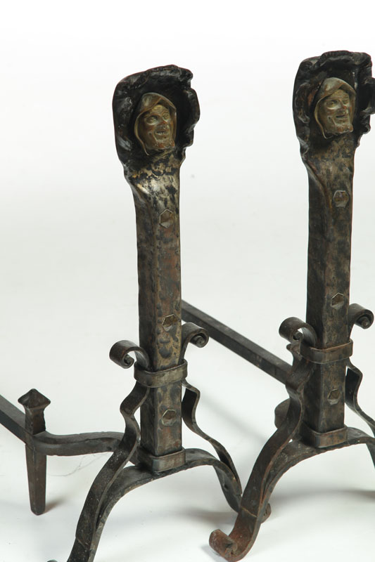 Appraisal: PAIR OF ARTS CRAFTS ANDIRONS American early th century bronze