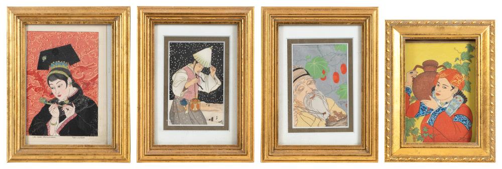 Appraisal: PAUL JACOULET FRANCE JAPAN - FOUR CHRISTMAS CARDS WOODBLOCK SURIMONO