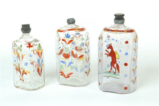 Appraisal: THREE STIEGEL-TYPE BOTTLES American or European st half- th century