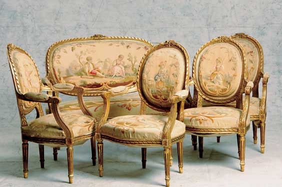 Appraisal: ANTIQUE FRENCH AUBUSSON SALON SET Antique French Aubusson five-piece set