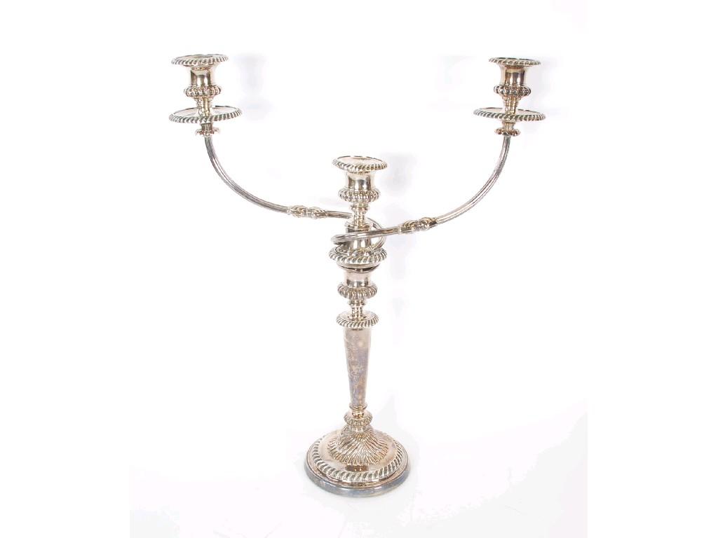 Appraisal: ELECTROPLATE CANDELABRUM of a central column with gadroon throughout and