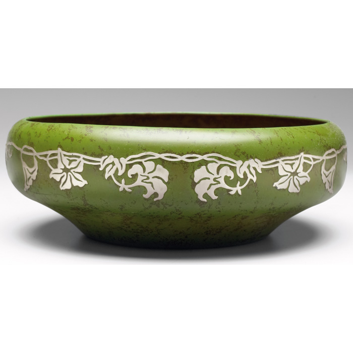 Appraisal: Heintz bowl sterling on bronze applied floral design original green