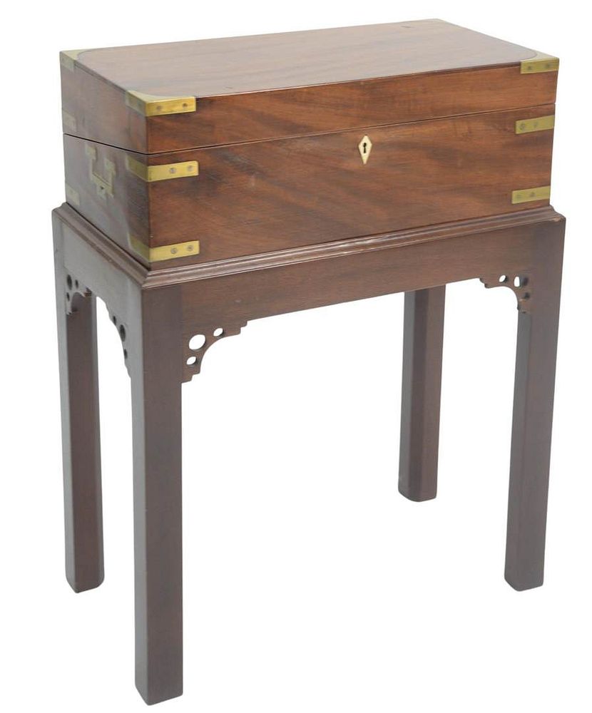 Appraisal: Regency Mahogany Lap Desk and Stand brass bound campagne style