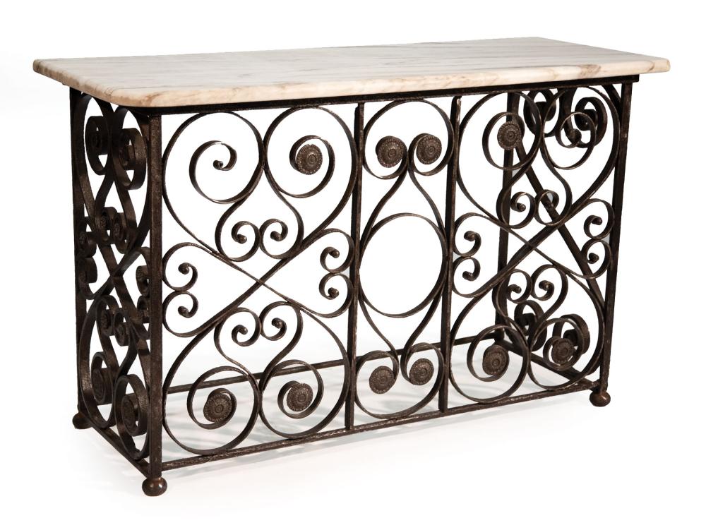 Appraisal: New Orleans Ironwork Balcony Rail Console bullnose marble top h