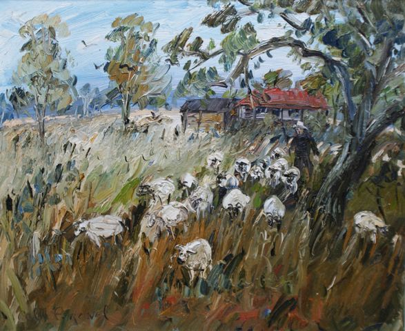 Appraisal: Celia Perceval born Sheep in a Landscape oil on canvas