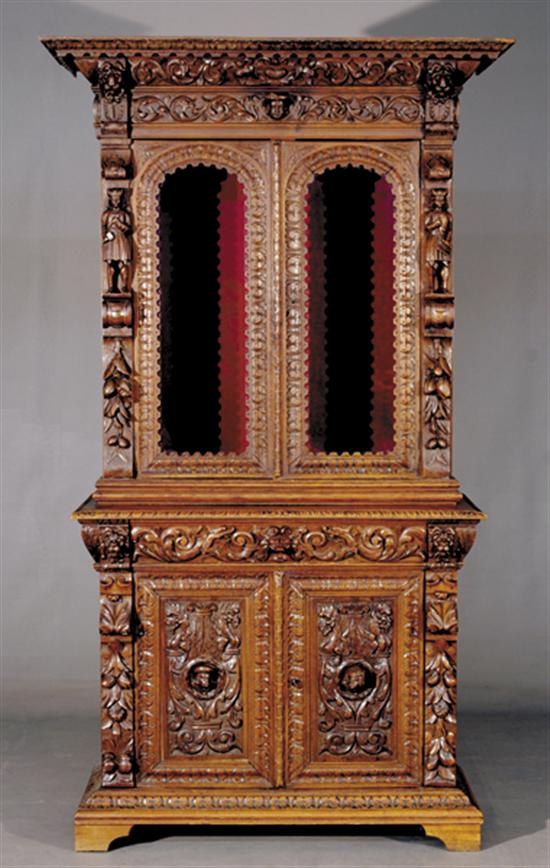 Appraisal: Continental carved oak cabinet mid th centurymolded and elaborately carved