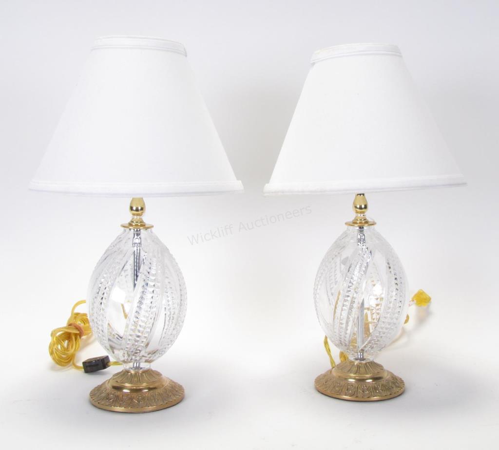 Appraisal: Pair of Waterford Crystal Lamps egg form body with diamond