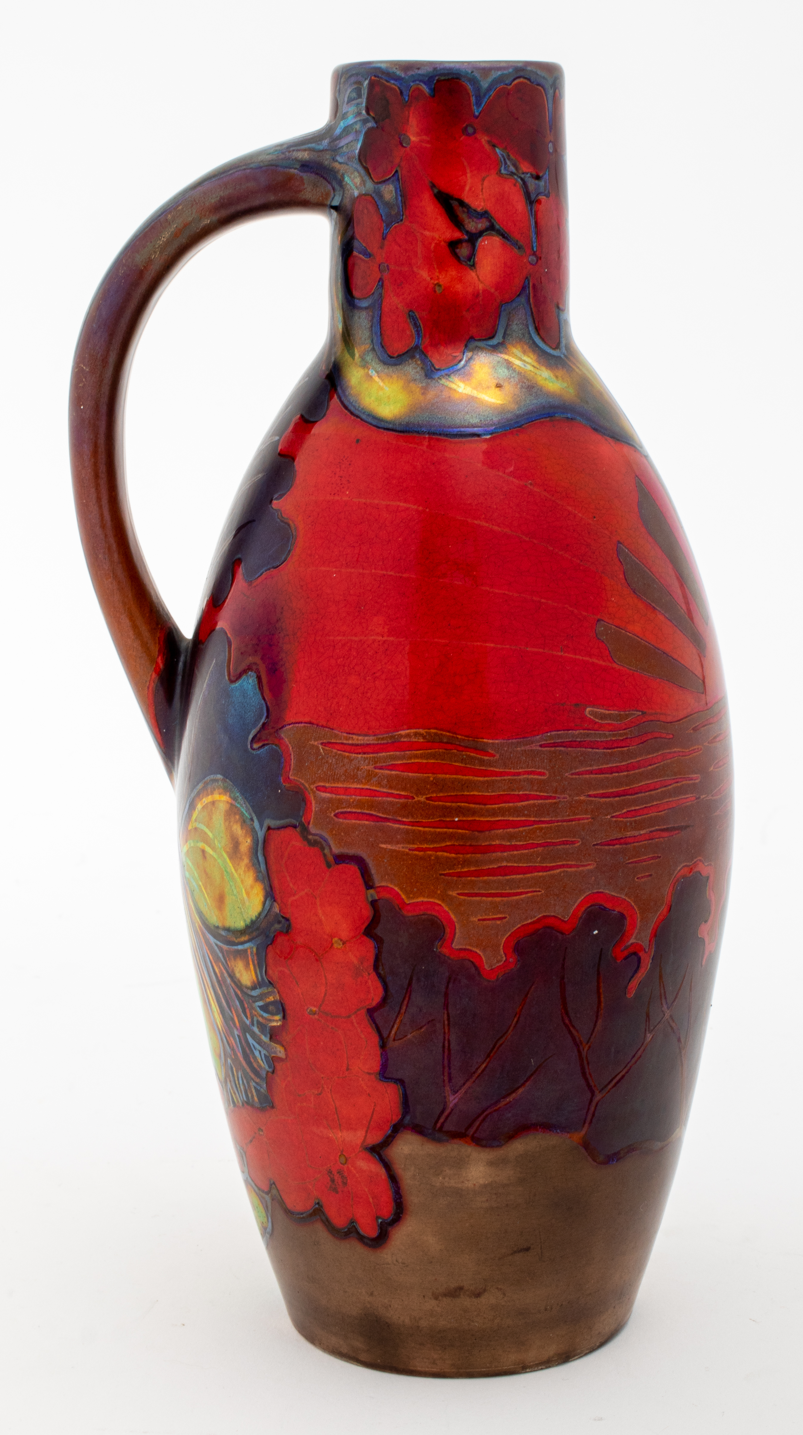 Appraisal: ZSOLNAY IRIDESCENT CERAMIC HANDLED VASE Hungarian Zsolnay iridescent glazed ceramic