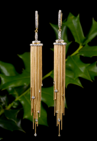 Appraisal: Stunning Pair of Eighteen-Karat Yellow Gold and Diamond Tassel Earrings